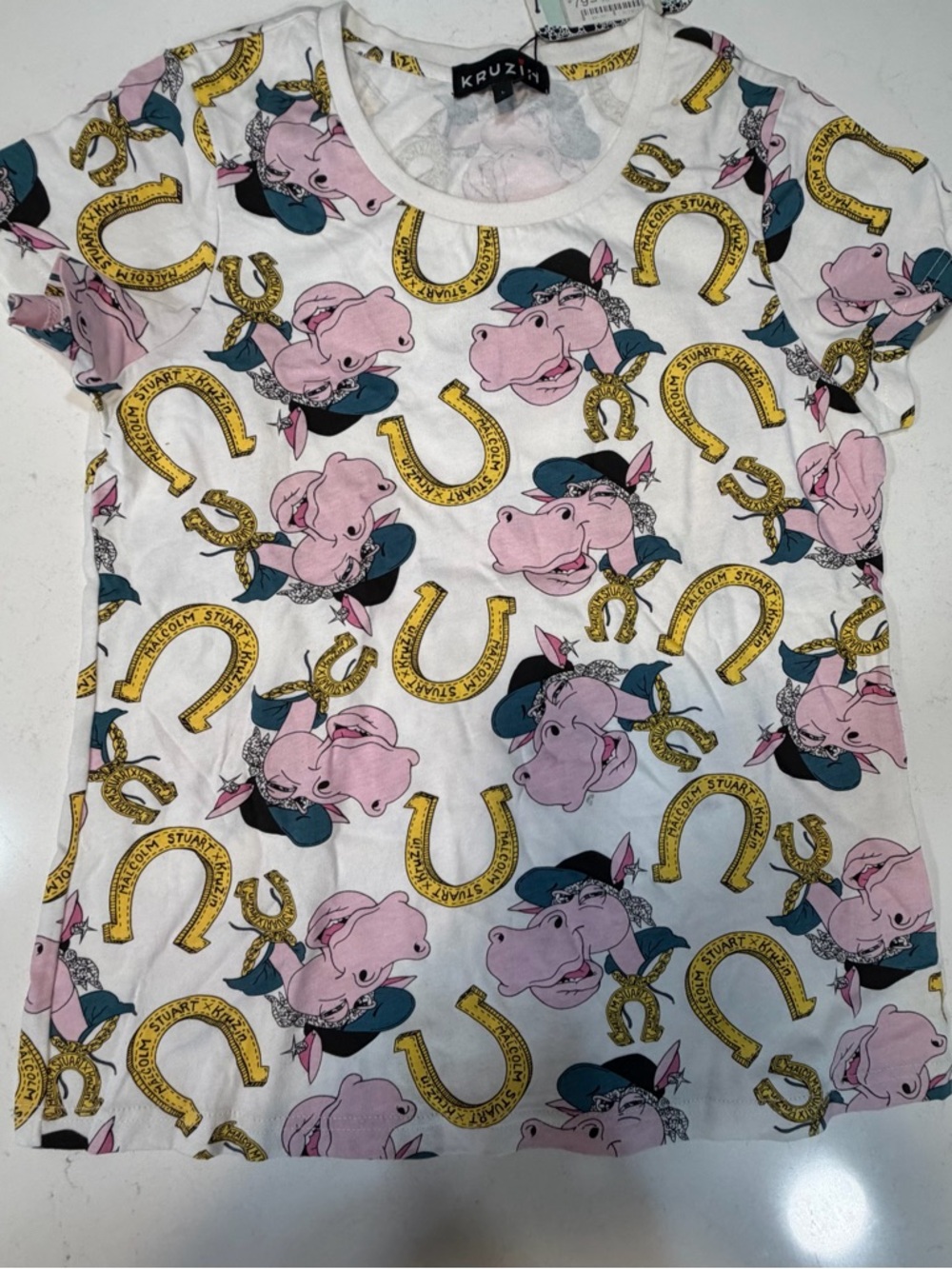 Kruzin Kids White Pink Hippo Horseshoe Graphic Tee